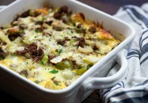 Ground Beef Cheesesteak Casserole